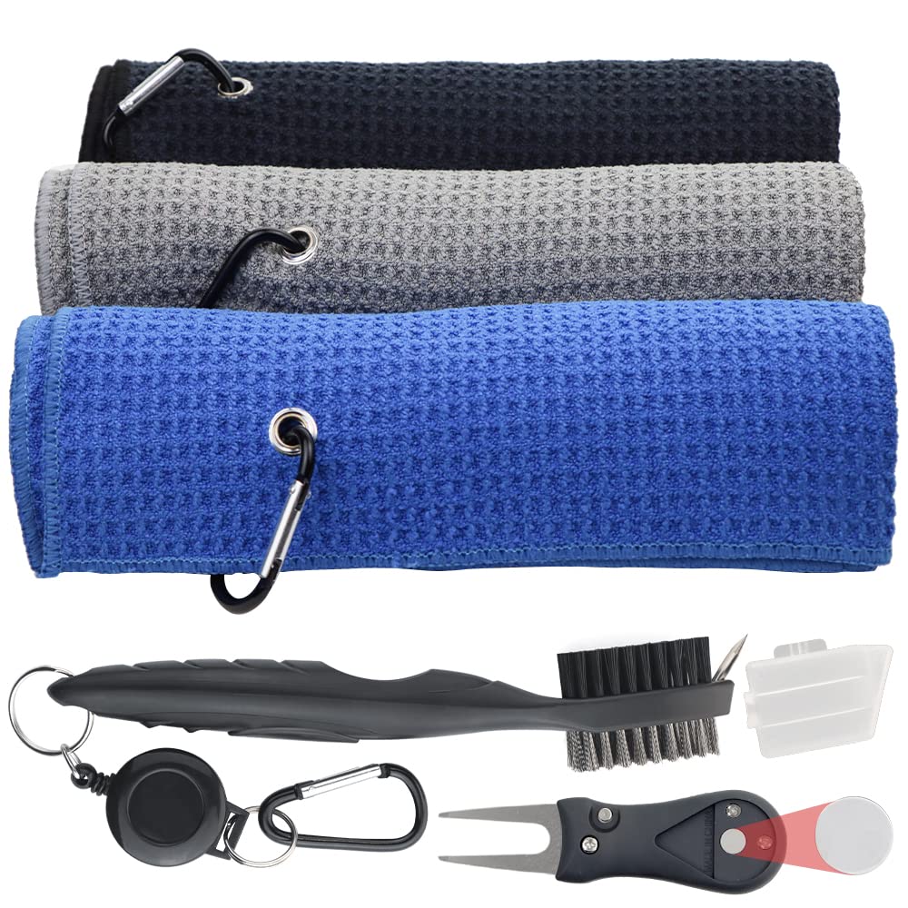 Golf Towel Set Golf Club Cleaning Kit - 3 Microfiber fiber towels.